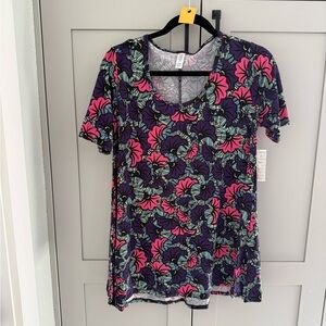 LuLaRoe Perfect T (Floral Short Sleeve Top - Pink, Green, Black)